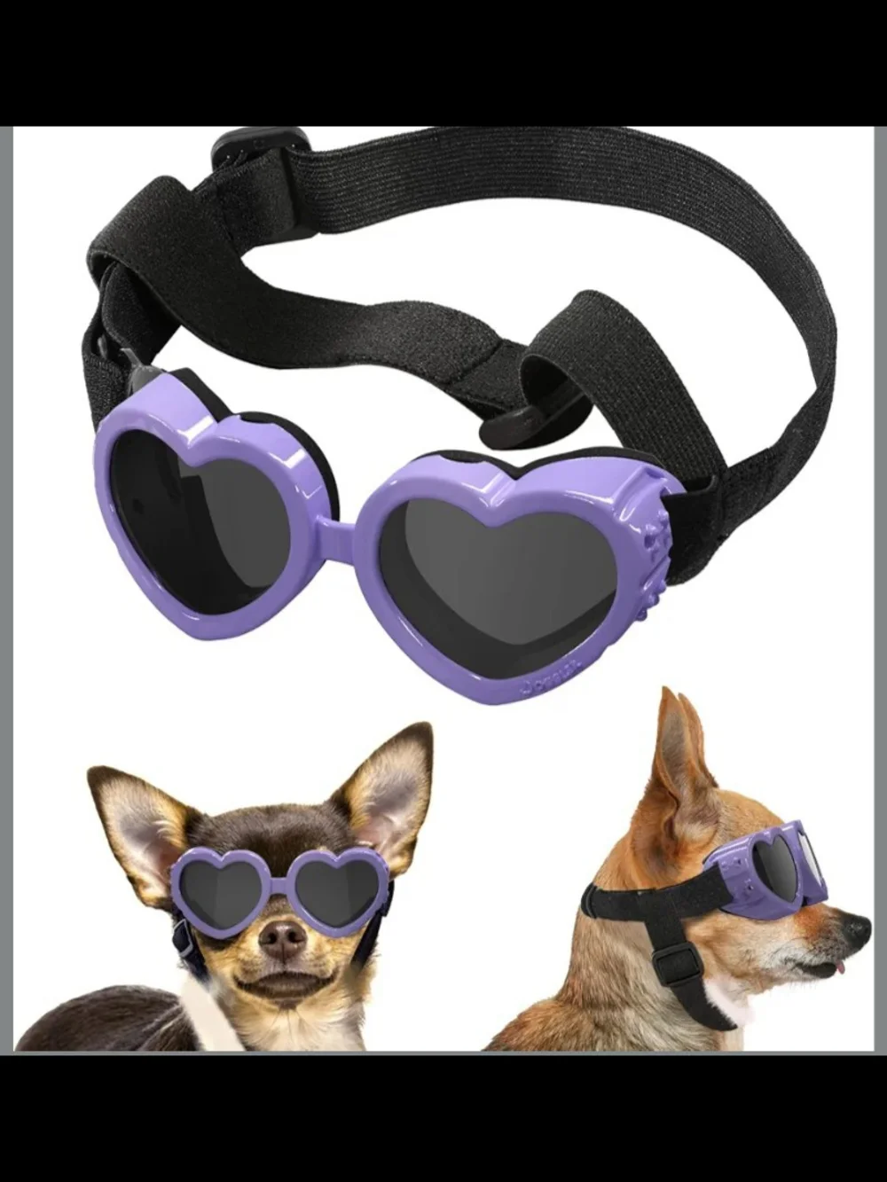 Dog 🐶 Goggles Sunglasses for Small Pets - Purple Heart Design Size SM